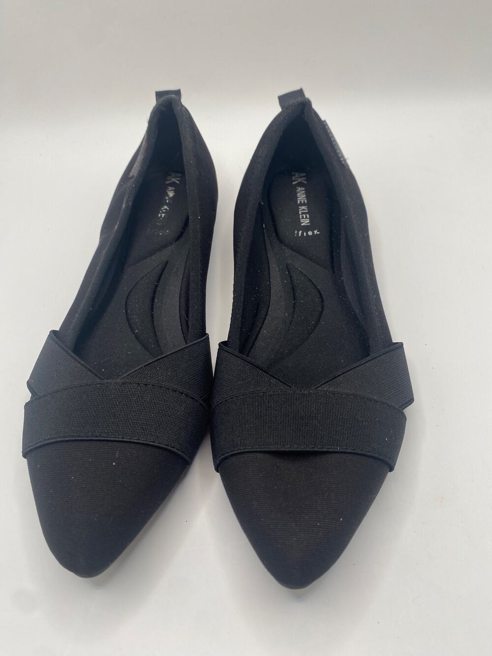 Anne Klein iFlex Black Pointed Toe Crossover Strap Ballet Flats Women Shoes 6.5